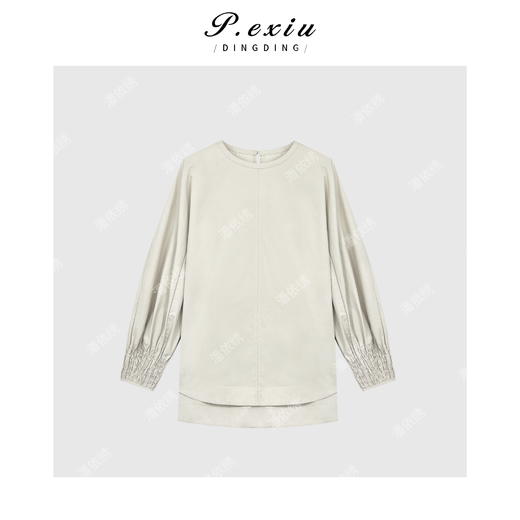 04-3潘依绣丁丁宠粉PanYiXiu/潘依绣100%棉设计感风琴袖宽松慵懒长袖衬衫W-62229 商品图1