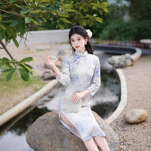 2025年冬季新款旗袍单层七分袖中长款 商品图2