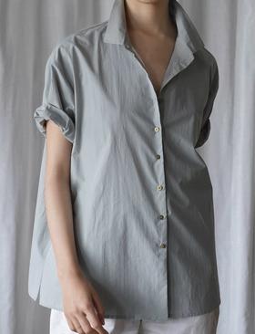 Jai  阴天灰蓝色轻量纸棉撸起袖子衬衫