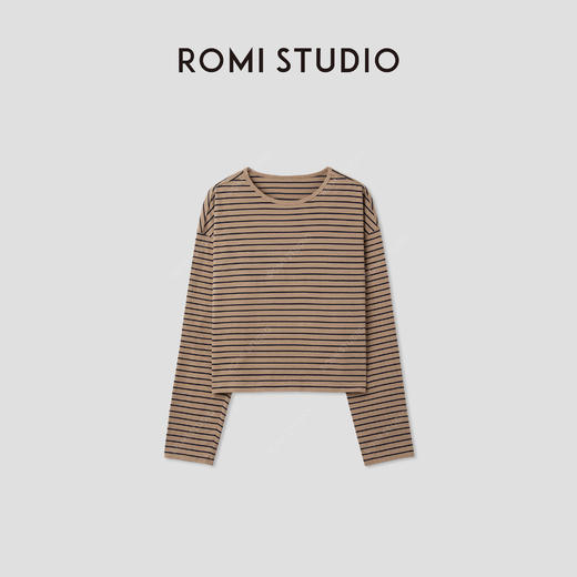ROMI STUDIO“复古寻常”重磅棉韧性不易皱撞色长袖T恤 RWCAS65084 商品图0