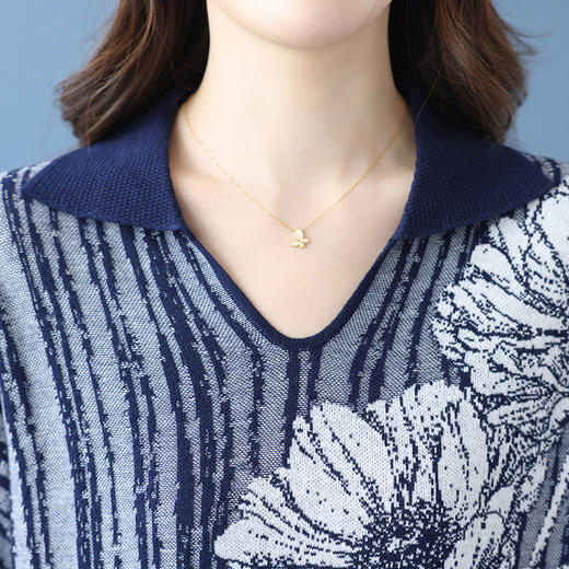 秋季女士洋气印花毛衣大码妈妈装上衣2025秋冬新款显瘦遮肉打底衫 商品图3