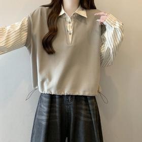 【大码胖mm假两件短款衬衫】春秋新款 设计感卫衣外套高气质上衣 