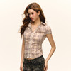 Ariseism 美式复古设计感格纹紧身短袖衬衫女夏季新款修身上衣 商品缩略图1