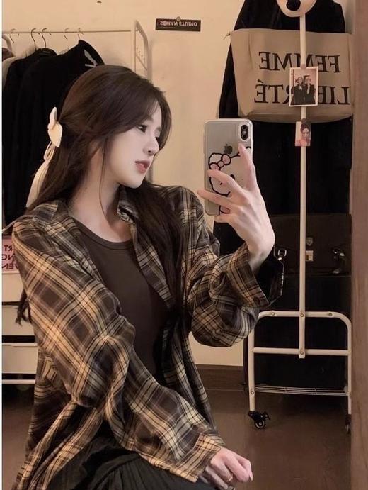 【秋季新款港风格子衬衫】新款oversize宽松慵懒风 外穿衬衣休闲  商品图4