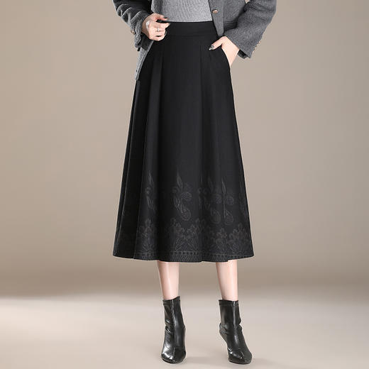 QYM A621-Y时尚新款高腰口袋百褶裙半身裙中长款A字裙 商品图2