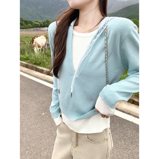 <曾小咸推荐>3.24现货秒杀 ！微信超特价！连帽假两件针织衫 日常169.99 立减80 秒杀89.99！！ 商品图1