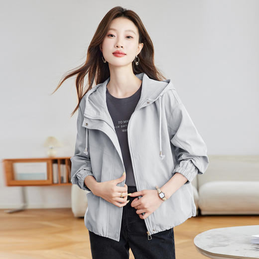休闲风莫兰迪色短款风衣外套，百搭小个子长袖减龄上衣HR-MUZI68865 商品图2