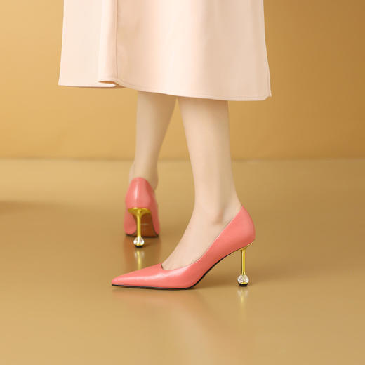 【预售7天】秋季新款法式真皮水钻高跟鞋女气质名媛细跟浅口单鞋CX&A811 商品图2