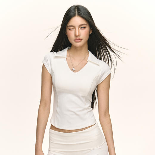 Ariseism 美式复古设计感白色运动款瑜伽上衣短袖T恤女夏季新款 商品图1