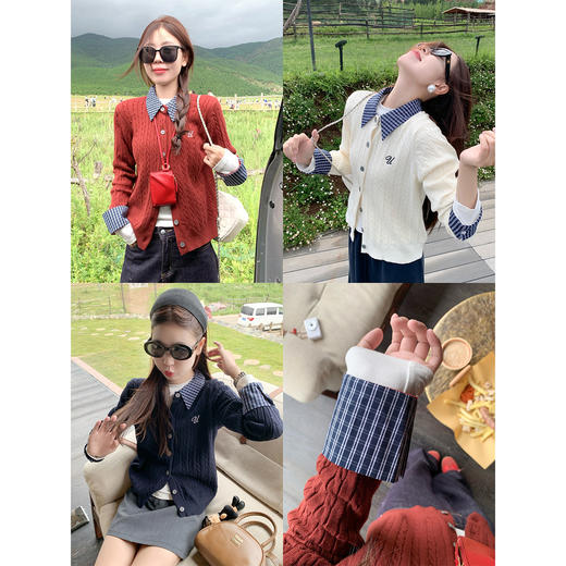 <曾小咸推荐>撞色格子polo领假两件针织衫！ 商品图3