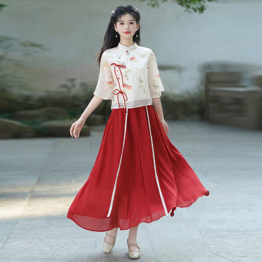 春夏新中式复古唐装汉元素改良汉服旗袍上衣气质国风日常茶服套装 商品图0