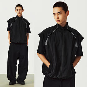 CryingCenter 运动无袖砍肩透气孔开衫立领马甲 哭喊中心