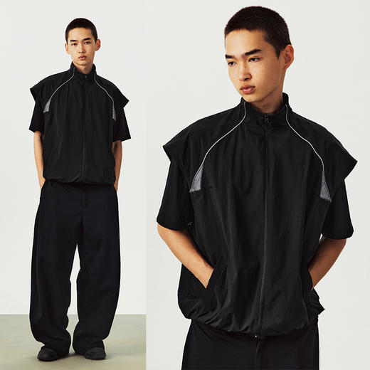 CryingCenter 运动无袖砍肩透气孔开衫立领马甲 哭喊中心 商品图0