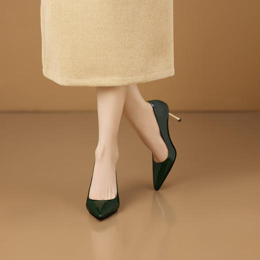 【预售5天】简约真皮尖头浅口单鞋，气质高跟鞋春秋新款细跟优雅亮皮工作鞋HY&H3694 商品图3