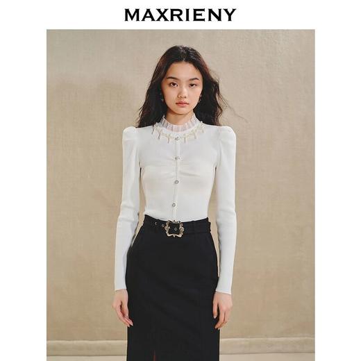 MAXRIENY宫廷复古感套头针织毛衫2024秋冬新款修身显瘦上衣女(货号:MS85SW510) 商品图1