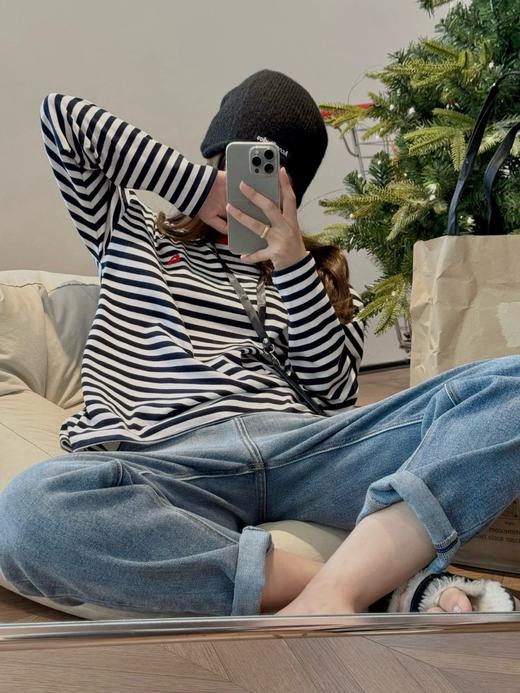 原单Marim*kko白百何同款撞色领条纹长袖tee 商品图2