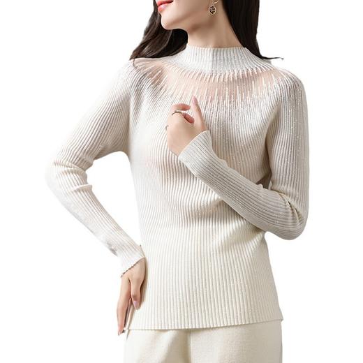 「自」全新升级【铂金会员201/天猫269/差价68】(45252)洛诗琳气质网纱拼接半高领打底衫2025秋季新款坑条针织上衣 商品图4