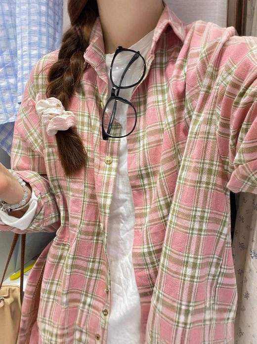 【秋季新款港风格子衬衫】新款oversize宽松慵懒风 外穿衬衣休闲  商品图2