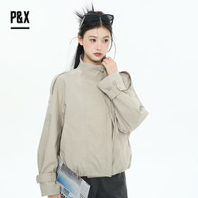 P&X设计师女装2025秋季长袖直筒纯色梭织短款外套825313183 卡其
