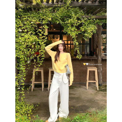 <曾小咸推荐>韩系高腰蝴蝶结刺绣直筒牛仔长裤！ 商品图3