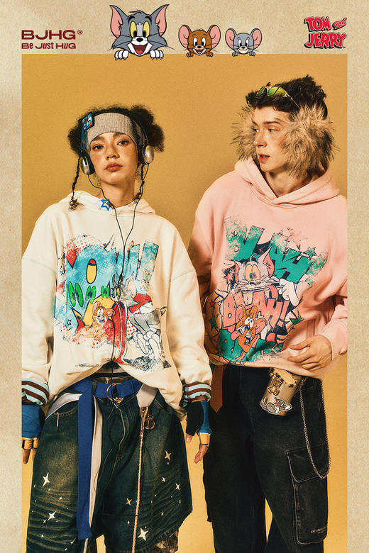 【猫和老鼠联名】BJHG不计后果连帽卫衣男款秋复古做旧情侣上衣女 商品图5
