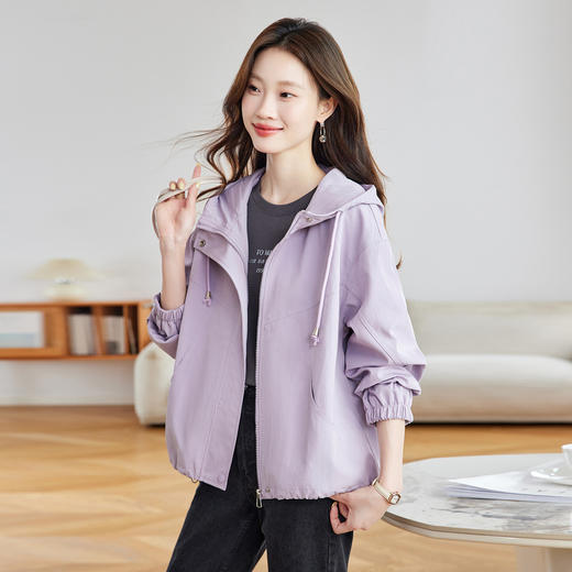 休闲风莫兰迪色短款风衣外套，百搭小个子长袖减龄上衣HR-MUZI68865 商品图0