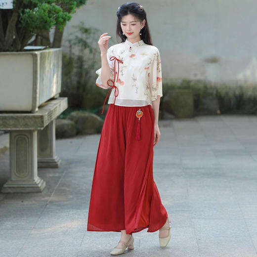 春夏新中式复古唐装汉元素改良汉服旗袍上衣气质国风日常茶服套装 商品图1