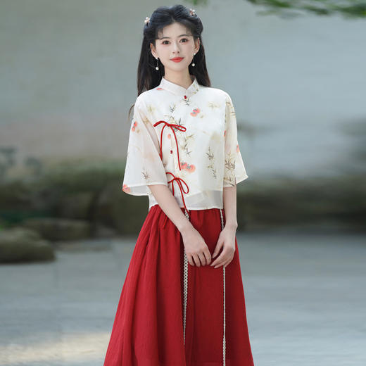 春夏新中式复古唐装汉元素改良汉服旗袍上衣气质国风日常茶服套装 商品图3