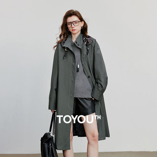 初语巴恩风立领宽松外套女2025轻薄肌理感中长款风衣 商品图0