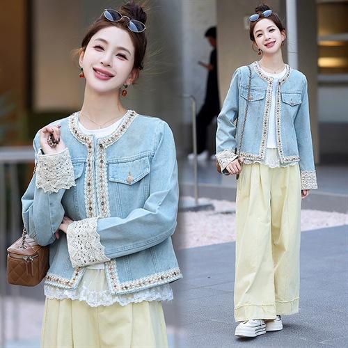 【预售3天】重工轻奢蕾丝拼接短款牛仔外套2025春秋新款时尚名媛减龄百搭XYFS6786 商品图2