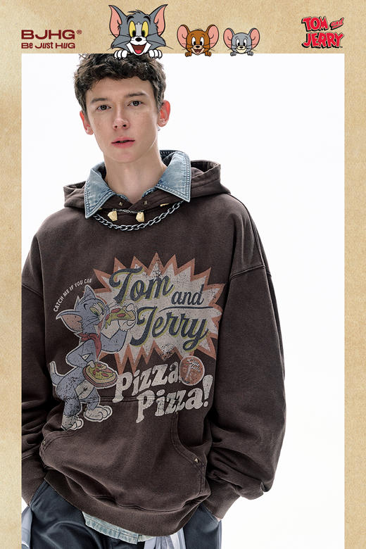 【猫和老鼠联名】BJHG不计后果连帽卫衣男秋季美式做旧情侣上衣女 商品图5