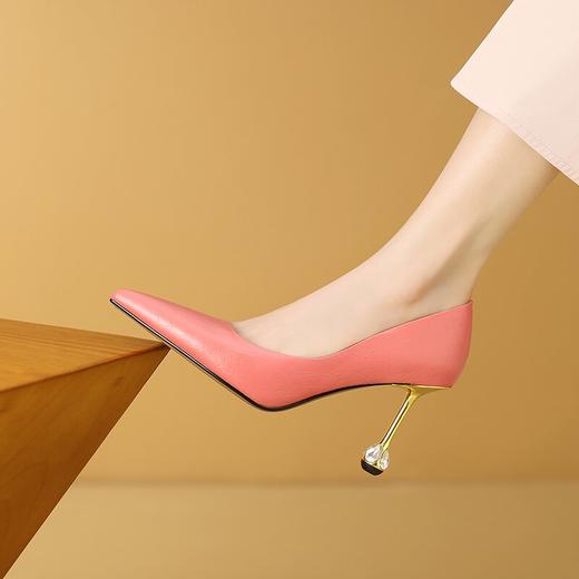 【预售7天】秋季新款法式真皮水钻高跟鞋女气质名媛细跟浅口单鞋CX&A811 商品图0