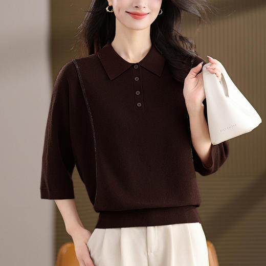 蝙蝠袖上衣高级感秋装娃娃领打底衫，轻奢减龄洋气大码毛衣女七分袖CC-tbrk-2553 商品图3