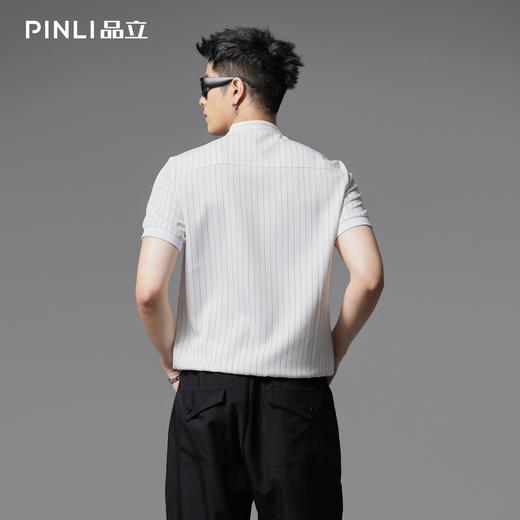 PINLI品立2025夏季新款商务休闲短袖衬衫男条纹立领修身衬衣上衣B242113154 商品图2