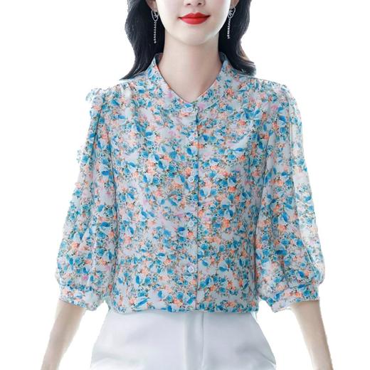 七分袖碎花衬衫女夏季新款中袖妈妈气质桑蚕丝上衣洋气小衫 商品图5