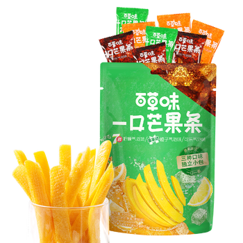 百草味一口芒果条408g 独立包装美年达7喜可乐味芒果干蜜饯休闲零食混发 /休闲食品 /蜜饯果干 /芒果干