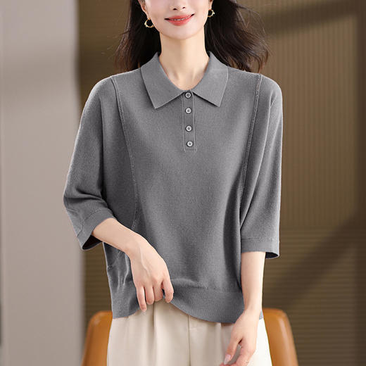 蝙蝠袖上衣高级感秋装娃娃领打底衫，轻奢减龄洋气大码毛衣女七分袖CC-tbrk-2553 商品图1