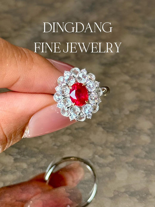 缅甸 老烧鸽血红红宝石  1.14ct VVR 钻戒 强荧光 商品图1