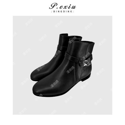 04-5潘依绣丁丁宠粉【潮流骑士】粒面牛皮时尚单扣短靴低跟骑士靴N2516 商品图1