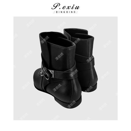 04-5潘依绣丁丁宠粉【潮流骑士】粒面牛皮时尚单扣短靴低跟骑士靴N2516 商品图2