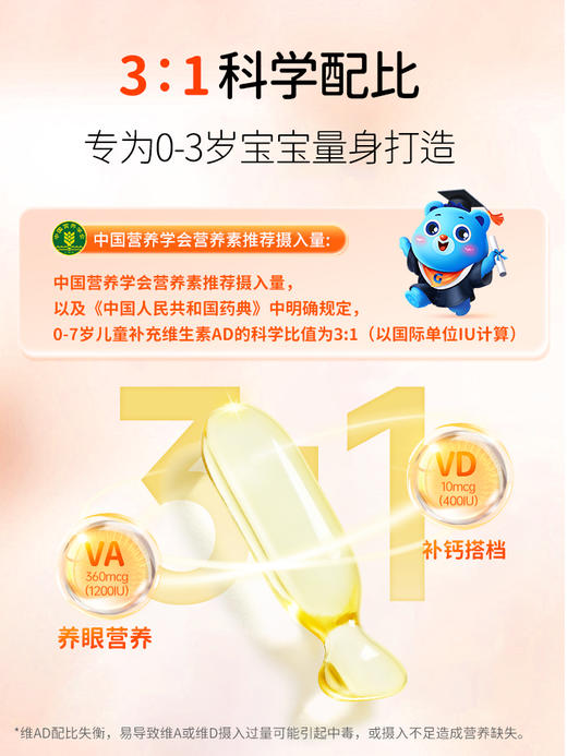 VITA Grow 婴幼儿维生素AD软胶囊 60粒/瓶 补好维AD 补钙视力齐发展（效期至2026-11-08
） 商品图1