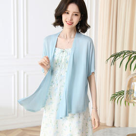 冰丝针织衫薄款下摆打结防晒开衫，中袖空调披肩上衣CC-60-513