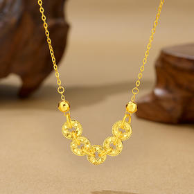 六鑫珠宝 碎冰冰五帝钱币项链 s925银镀金