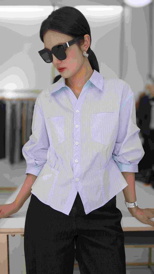 536761时尚气质短款收腰显瘦衬衫 商品图5