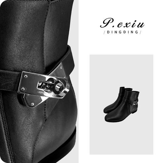 04-5潘依绣丁丁宠粉【潮流骑士】粒面牛皮时尚单扣短靴低跟骑士靴N2516 商品图0