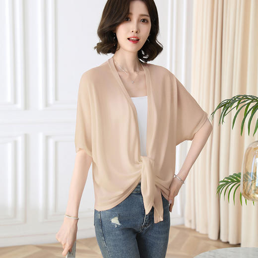 冰丝针织衫薄款下摆打结防晒开衫，中袖空调披肩上衣CC-60-513 商品图2