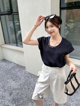 休闲——亚麻钉珠上衣