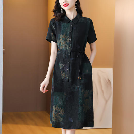 A32707高品质减龄遮肉中年妈妈夏季新款真丝连衣裙复古香云纱桑蚕丝裙子 商品图1
