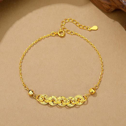 六鑫珠宝 碎冰冰五帝钱币项链 s925银镀金 商品图3