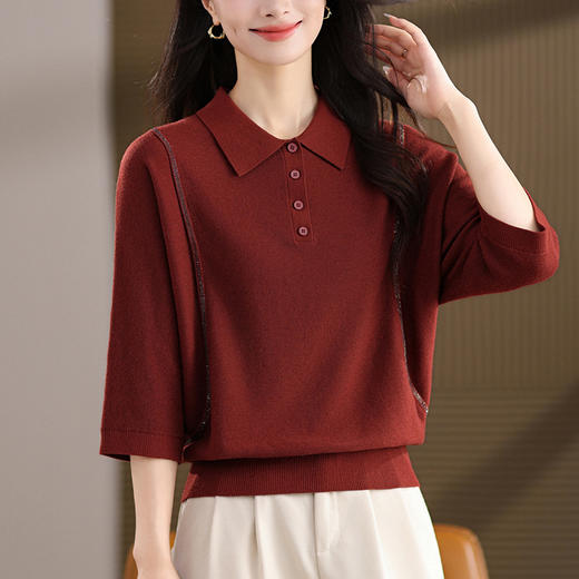 蝙蝠袖上衣高级感秋装娃娃领打底衫，轻奢减龄洋气大码毛衣女七分袖CC-tbrk-2553 商品图0